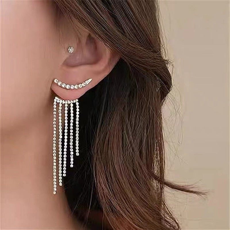 1 Đôi Bông Tai Dáng Dài Đính Đá Zircon Lấp Lánh Sang Trọng Thời Trang Cho Nữ
