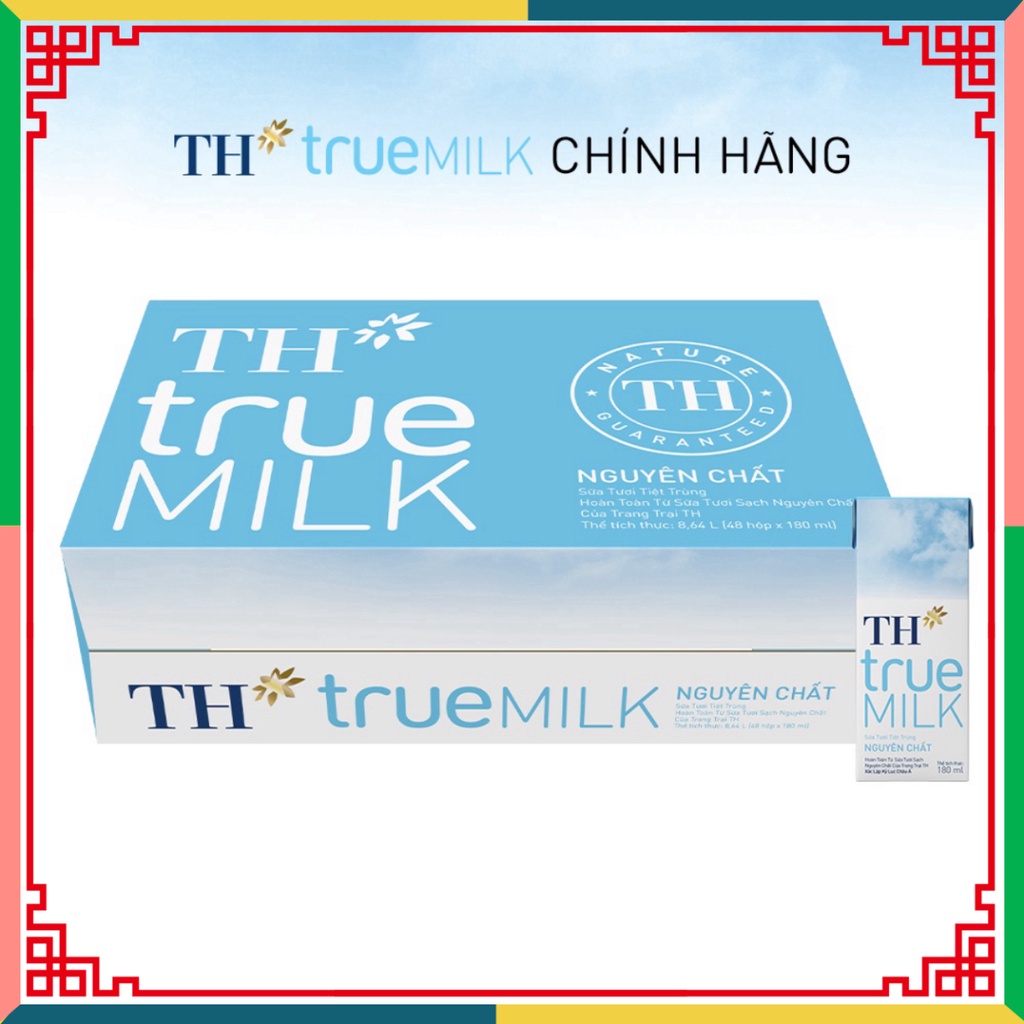 Thùng 48 hộp sữa tươi nguyên chất không đường TH True Milk 180ml (180ml x 48) ( Đại lý Ngọc Toản)