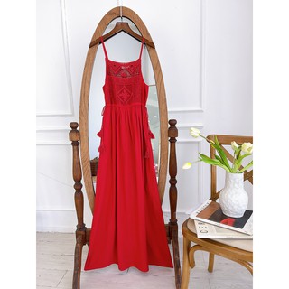 MORI MORI - Đầm maxi thắt dây eo phối ren lưới
