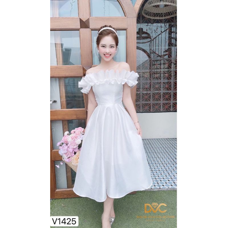 VÁY THIẾT KẾ XOÈ TRẮNG TRỄ VAI V1425 | BigBuy360 - bigbuy360.vn