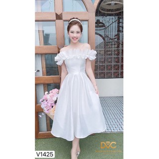 Váy thiết kế xoè trắng trễ vai v1425