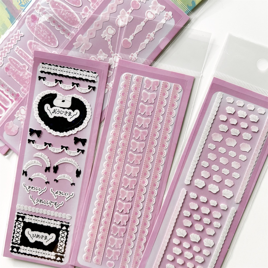 Thẻ Dán Trang Trí Hình Cô Gái Phối Dây Ruy Băng Ren Xinh Xắn