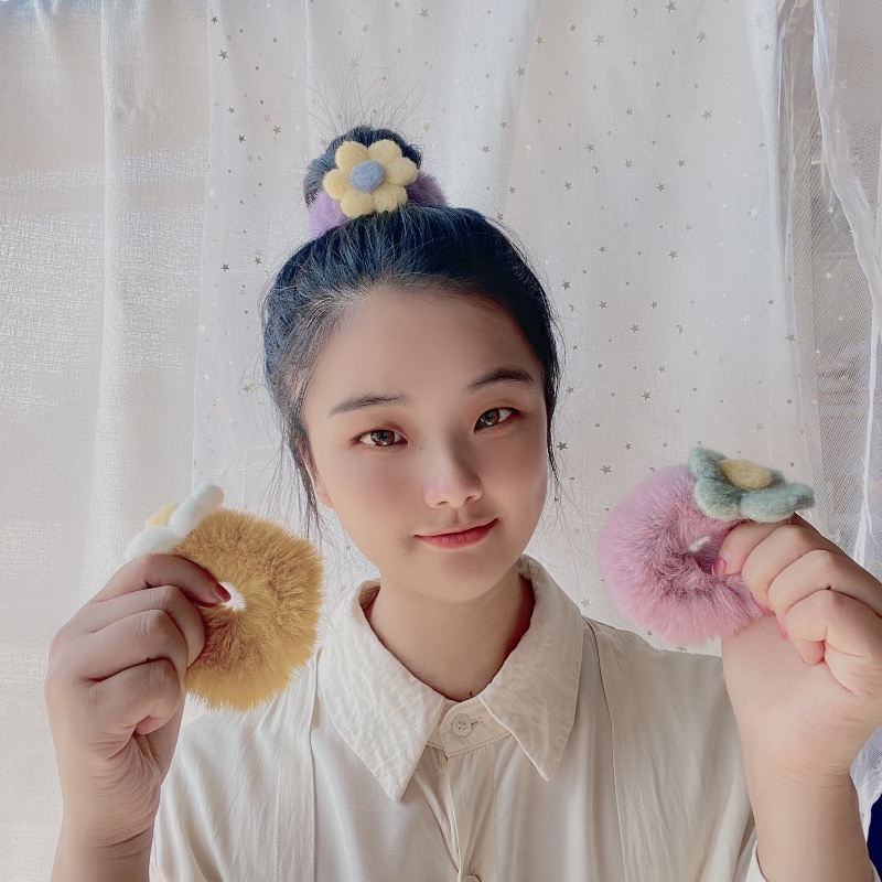 Dây Buộc Tóc Cao Su Co Giãn Đính Hoa Vải Bông Màu Kẹo Dành Cho Nữ