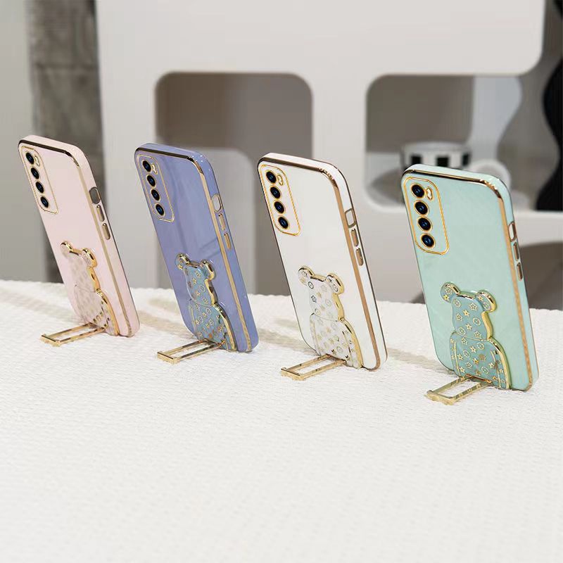 Ốp Điện Thoại Mỏng Sáng Bóng + Giá Đỡ Hình Gấu Cá Tính Cho VIVO T1 Pro 5G V25 V7 Plus Y19 V5 Lite V5s Y65