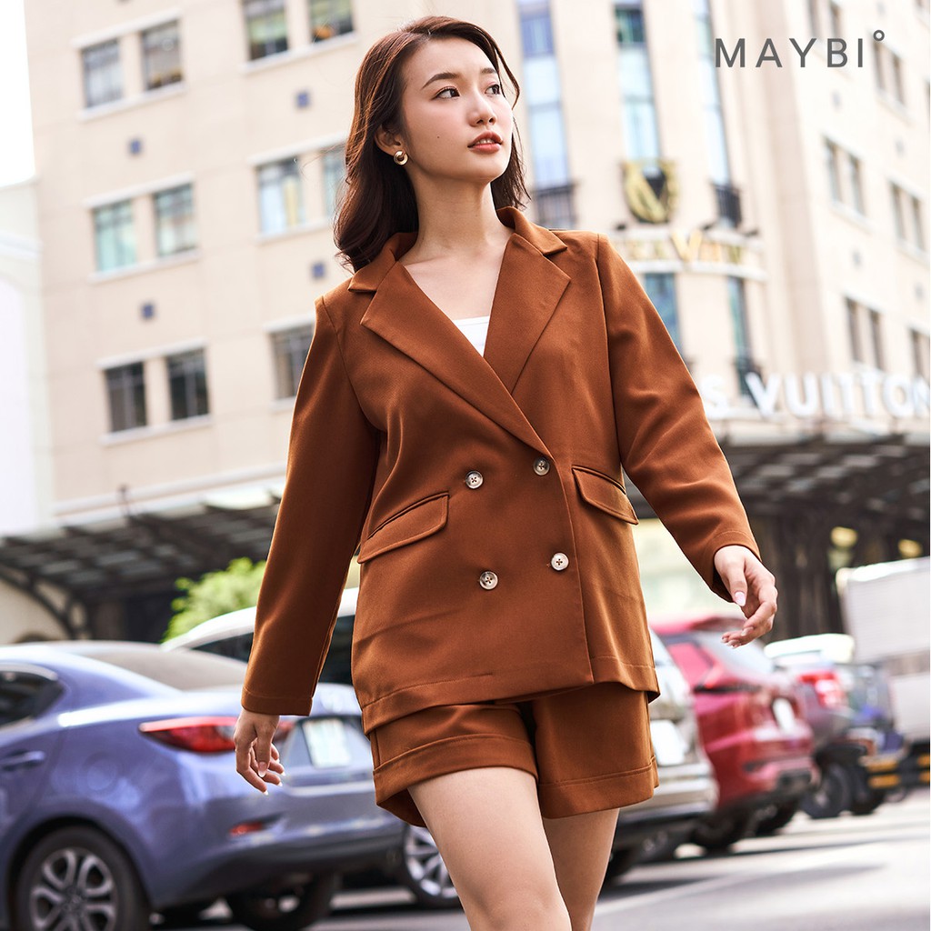 MAYBI - Áo blazer phom rộng màu nâu Brown Blazer