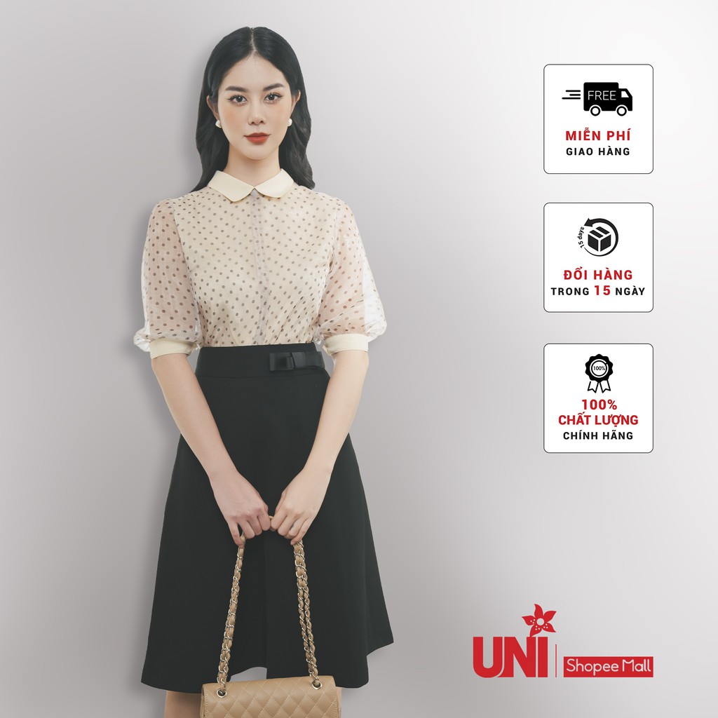 Áo Sơ Mi Nữ UNIVTH Công Sở Tay Lỡ Họa Tiết Chấm Bi Sang Trọng 5A06134 Uni Korean F