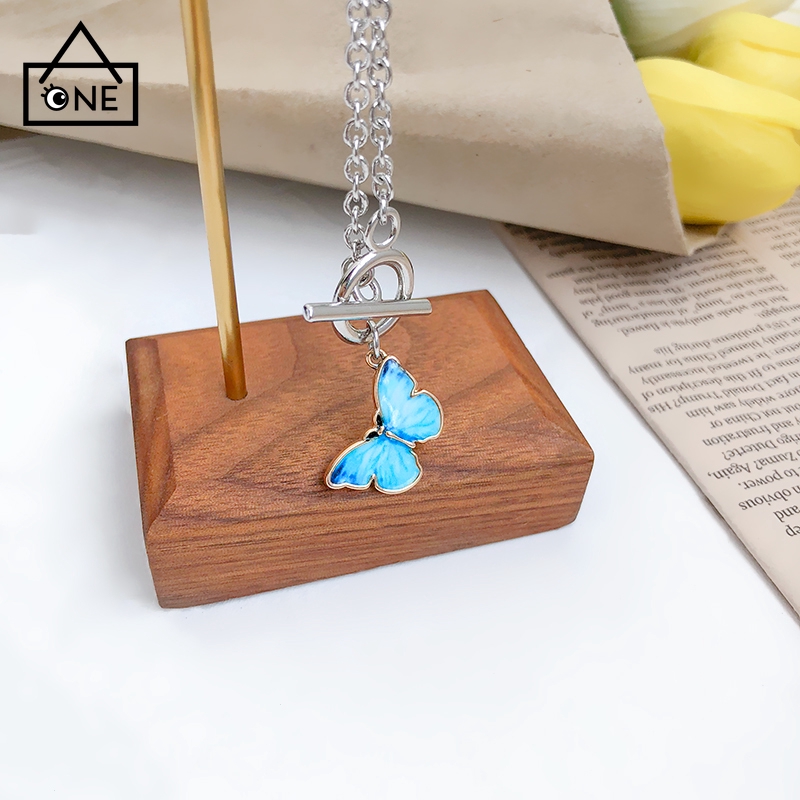 Vòng đeo tay có khóa cài mặt hình bướm xanh dương phong cách Hàn Quốc thời trang cho nữ