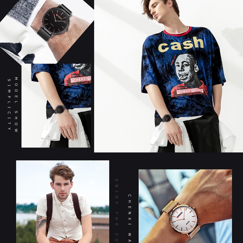 Đồng Hồ Đeo Tay Chexi Chống Thấm Nước Siêu Mỏng Bằng Thép Không Gỉ Dành Cho Nam