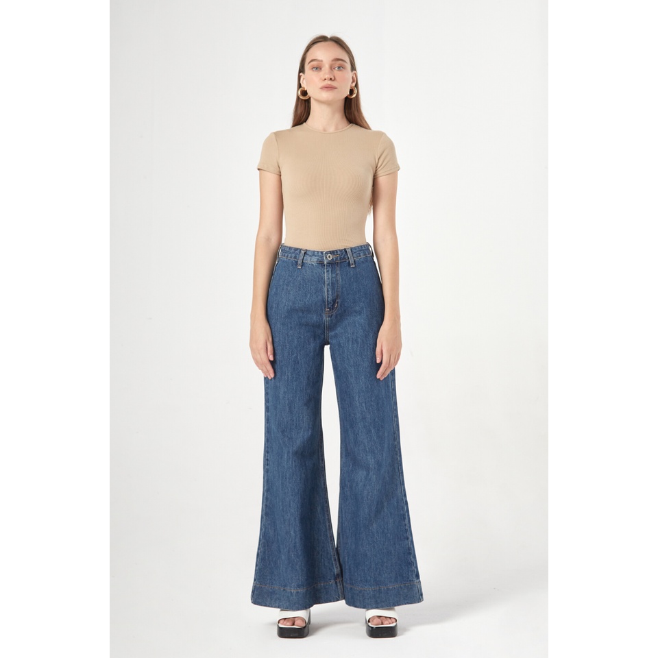 COCO SIN - Áo Liền Quần Bodysuit Cổ Tròn Nâu Tay Ngắn