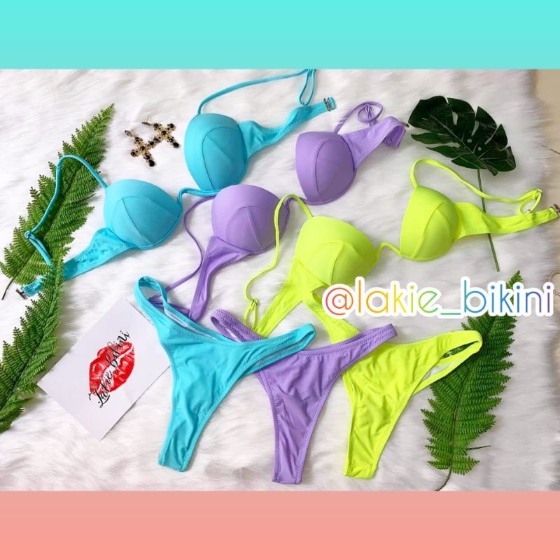 Lakie_bikini: Bikini 2 Mảnh Gọng Nâng Ngực Neon Sexy Plunge Bikini Set