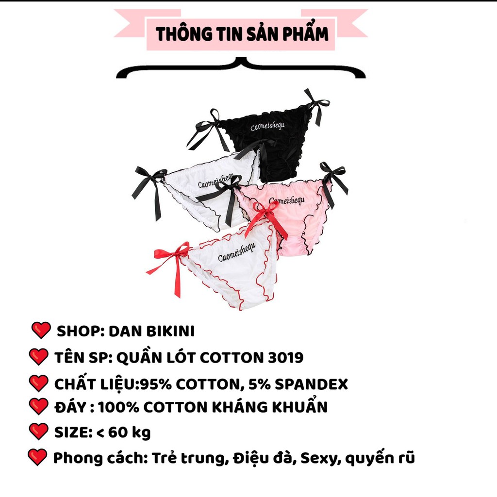 Quần Lót Nữ Cotton❤️FREESHIP❤️ Quần Lót Nữ cao cấp viền bèo buộc nơ in chữ -Quần Lót mỏng mát tôn dáng mẫu 3019