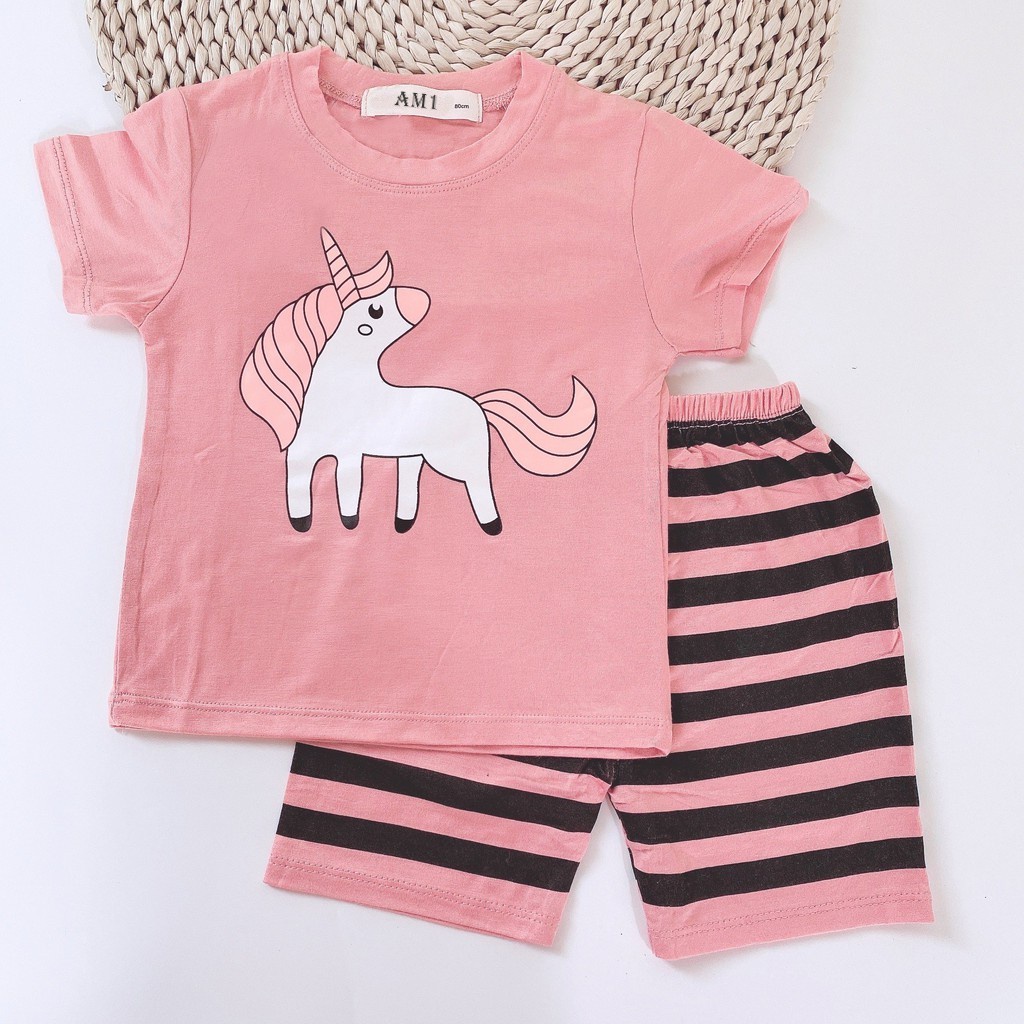 Đồ bộ quần áo cộc tay cho bé trai và bé gái chất thun lạnh AM666