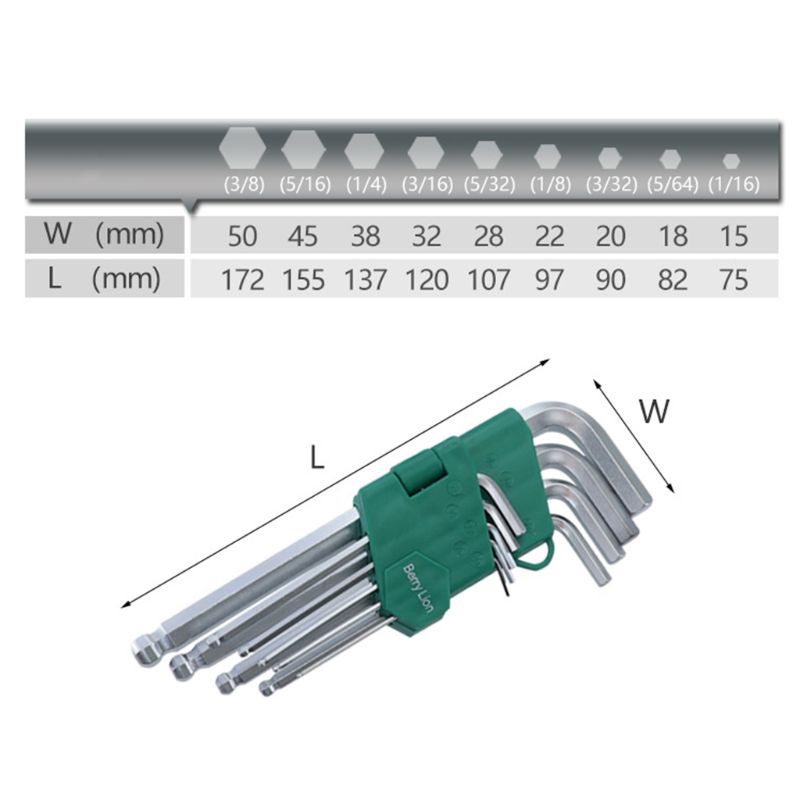 Bộ 9 Cờ Lê Lục Giác 1 / 16 '' - 3 / 8 '' Chuyên Dụng Sửa Chữa