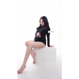 Bodysuit bầu cổ lọ đen