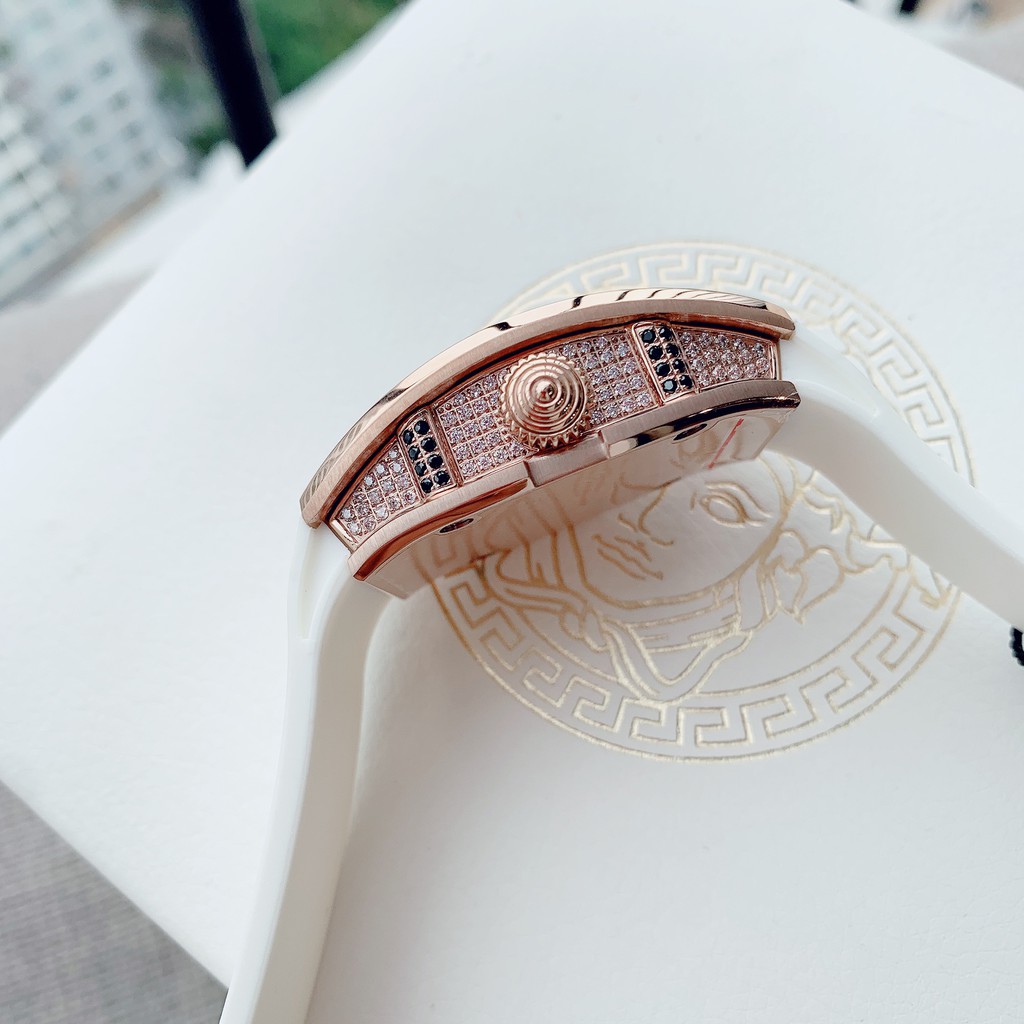 Đồng Hồ Huboler Hanboro Nữ Dây Silicon Trắng Mặt Đính Đá Rose Gold 31x42mm Authentic