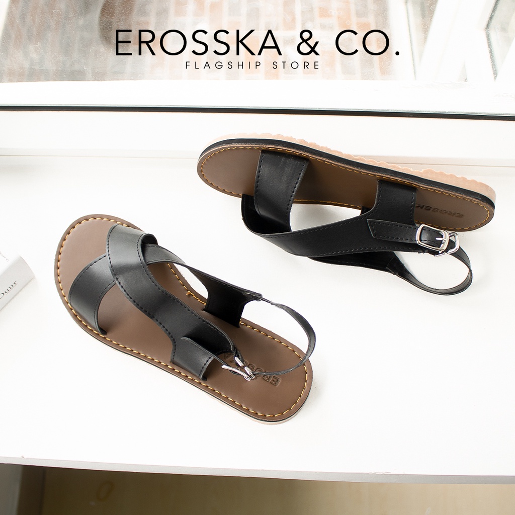 [Form nhỏ tăng 1 size] Erosska - Sandal đế bệt thời trang nữ quai đan chéo màu trắng - SE001