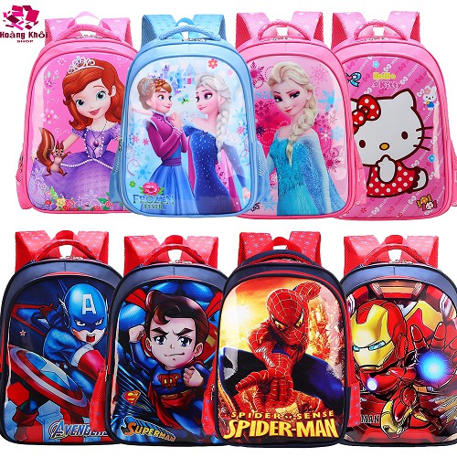 Balo siêu nhân và elsa, xe hơi, iron man, supper man, chuột micky, mèo kitty cỡ lớn cho trẻ em cấp 1