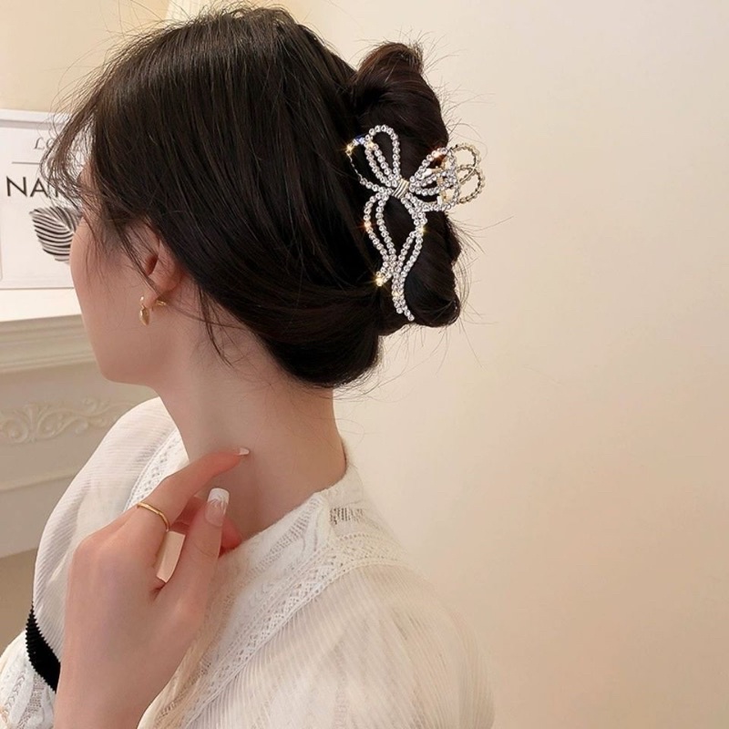 Kẹp tóc nơ cao cấp đính đá đính ngọc kim loại khí chất tinh tế kẹp tóc sau đầu cho nữ Hàn Quốc