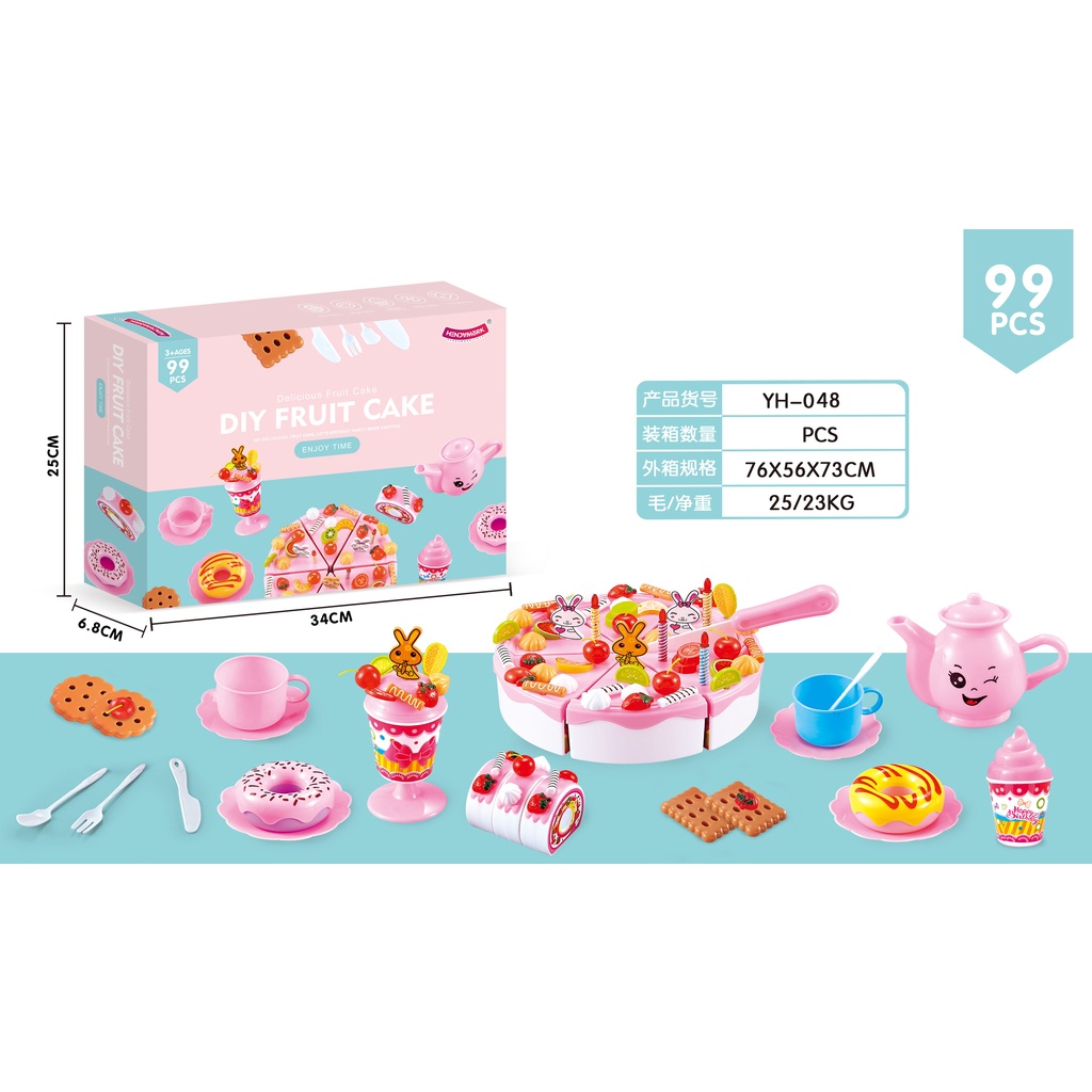 Bộ đồ chơi cắt bánh sinh nhật 99 món màu sắc tươi sáng, bộ đồ chơi bánh sinh nhật cho bé