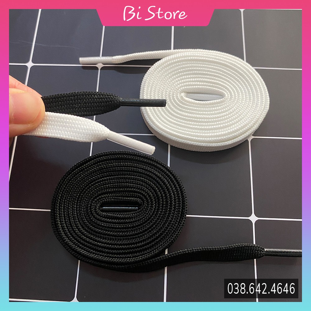 [𝗕𝗮́𝗻 𝘁𝗵𝗲𝗼 𝗰𝗮̣̆𝗽] Dây giày dẹt đen, trắng 2 lớp rộng 1cm dành cho giày Adidass, Nikee, Vanss... (ảnh chụp thật, có clip)