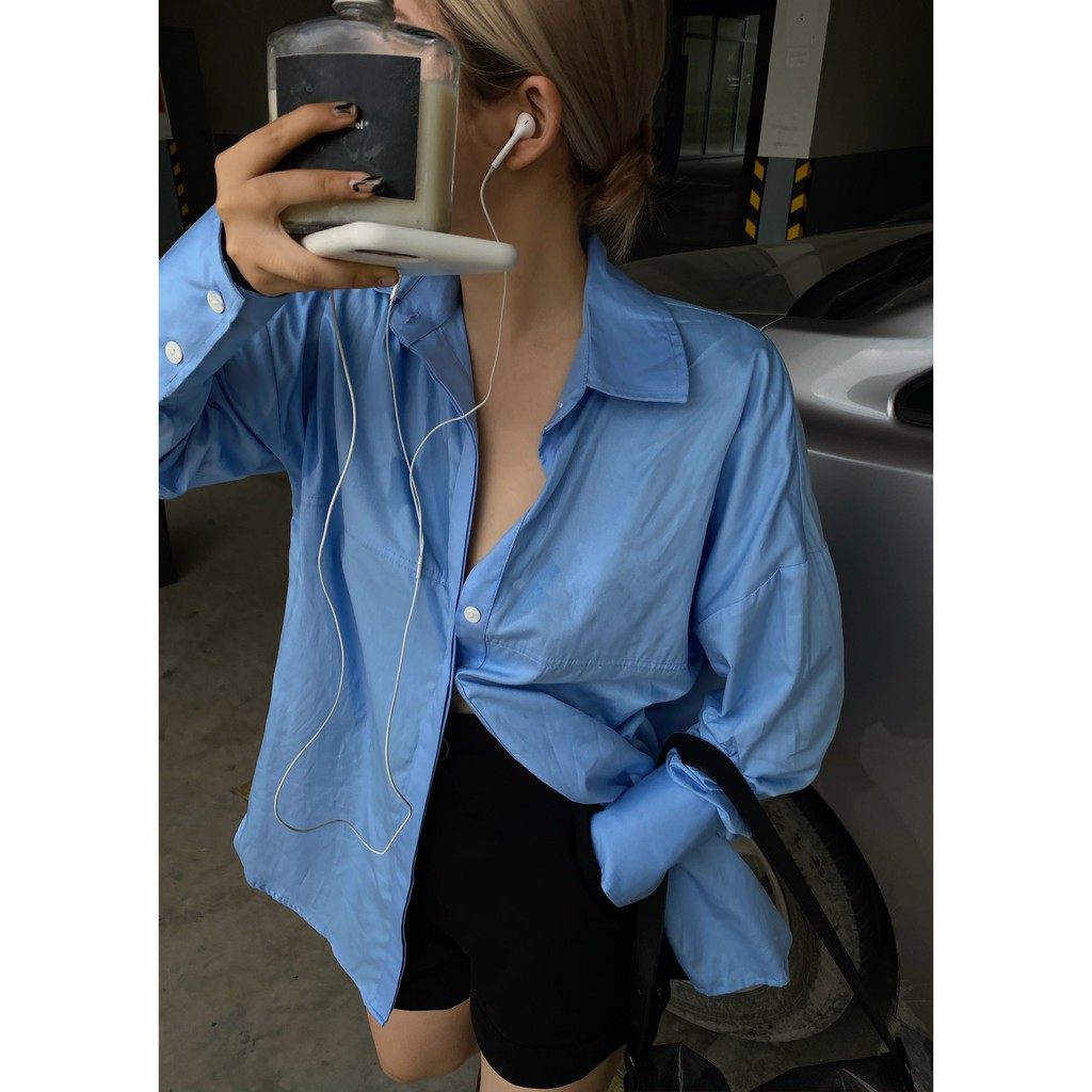 Là min - Áo Sơ Mi Xanh Form Oversized