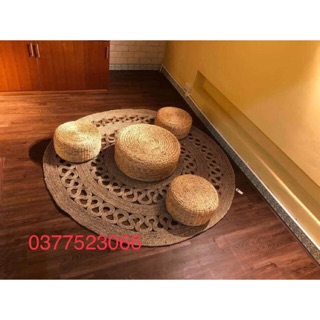 ( hàng cao cấp) Thảm cói tròn hoa văn 1m5 decor, chụp hình cực đẹp