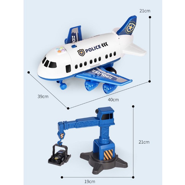 [Loại to 2 đèn cánh Qk chú ý kĩ]Đồ chơi máy bay biến dạng chở 4 xe hợp kim cảnhsát-cứuhoả-côngtrình hàng chuẩn loại A