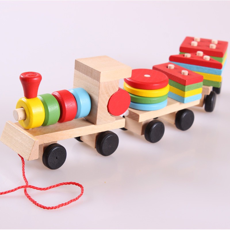 [Đồ chơi gỗ] Tàu gỗ 3 toa hình khối phát triển trí tuệ cho bé Master Kids