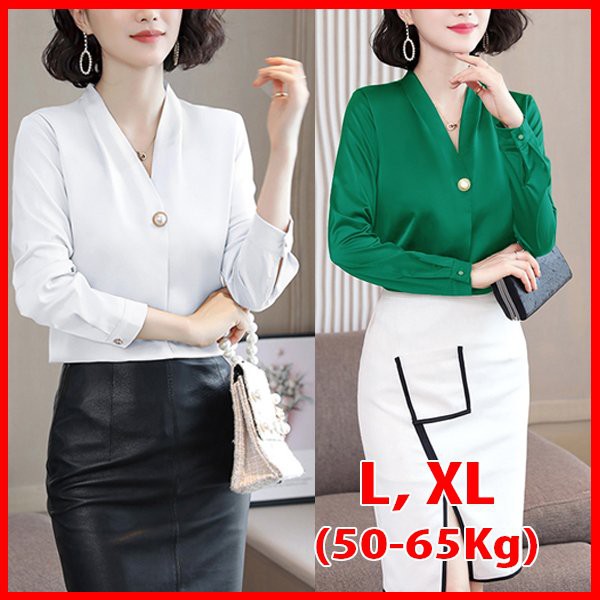 GOTI - Áo Sơ Mi Nữ form rộng Lụa hàn Kiểu Màu Trắng Đen Hồng Xanh Đẹp Dài Tay Vintage Hàn Quốc Cao Cấp Trơn 3A11