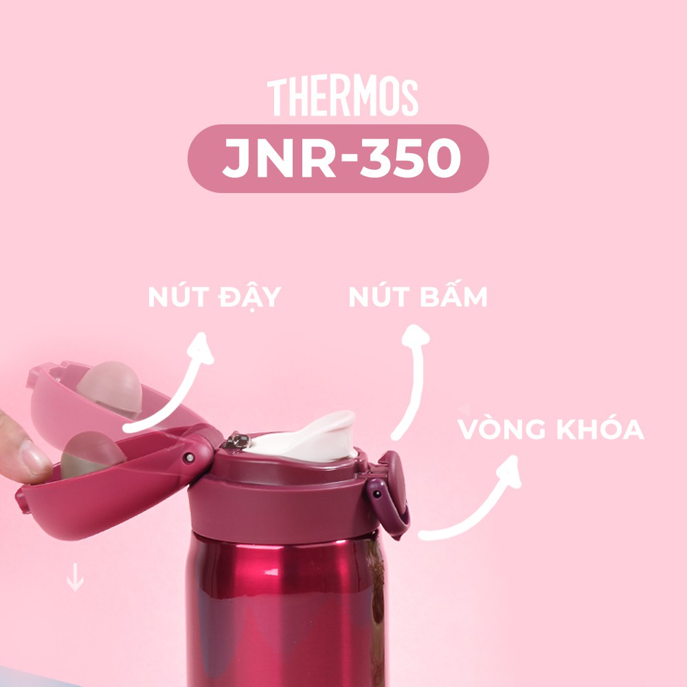 Bình giữ nhiệt số 1 Nhật Bản Thermos nút bấm 350ml. Trọng lượng siêu nhẹ, chất liệu thép không gỉ. Hàng chính hãng