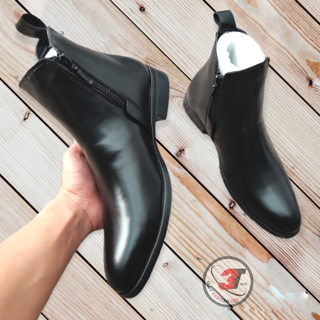 Chelsea Boots Classic da Quilon, giày bốt nam 1 bên kéo khóa, 1 bên thun co giãn , Mẫu Mới , Thời Trang