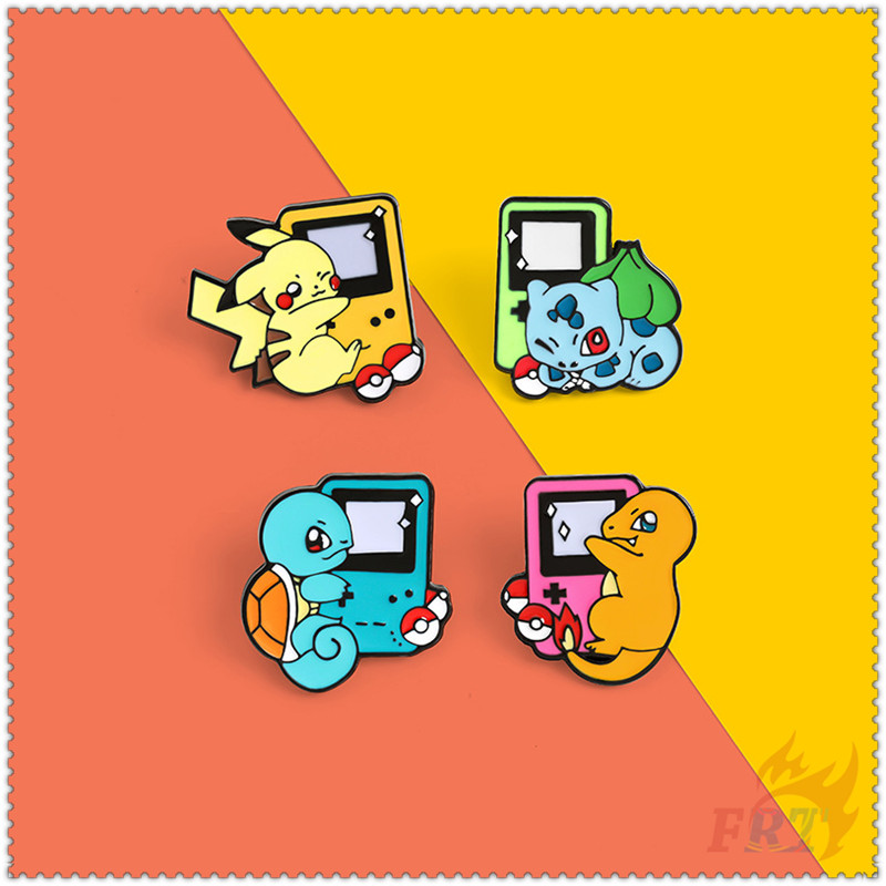 1 Ghim cài áo tráng men máy game hoạt hình Pikachu / Charmander / Bulbasaur / Squirtle thời trang có nút gắn balo