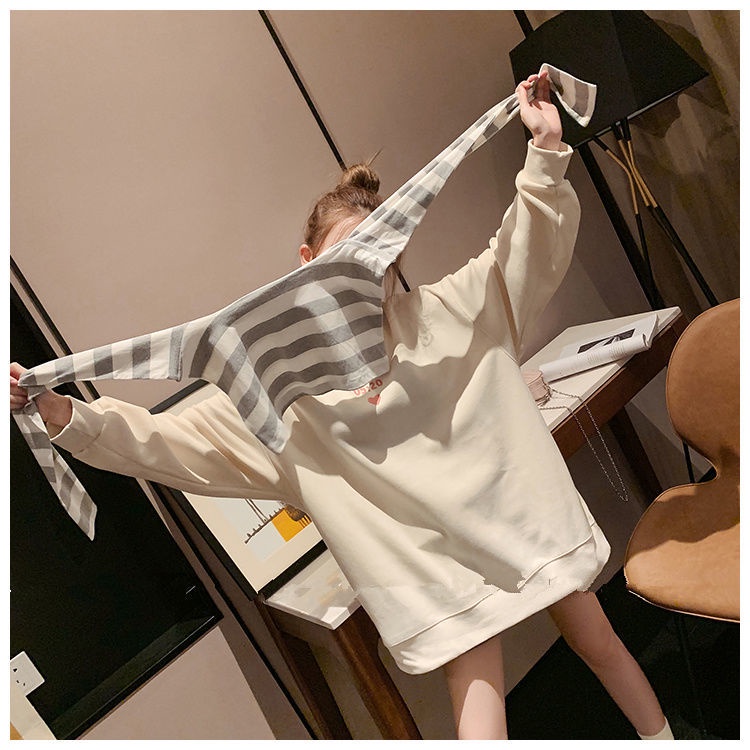 Áo sweater Cotton Dáng Rộng Kèm Khăn Choàng Thời Trang Thu Đông Phong Cách Hàn Quốc Cho Nữ