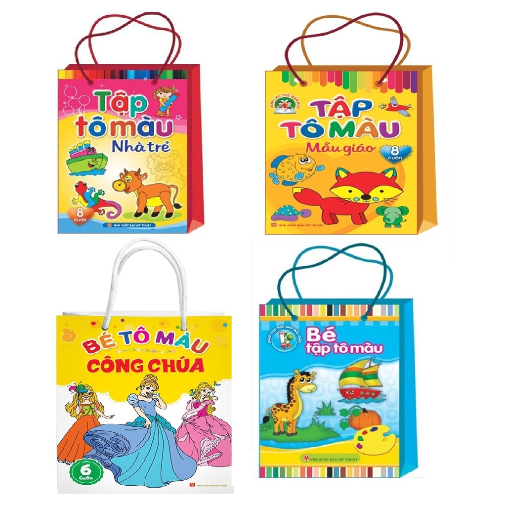 Sách: Tô Màu Mẫu Nhà Trẻ + Tô Màu Mẫu Giáo + Bé Tô Màu Công Chúa + Bé Tập Tô Màu (Phân Loại Tùy Chọn)