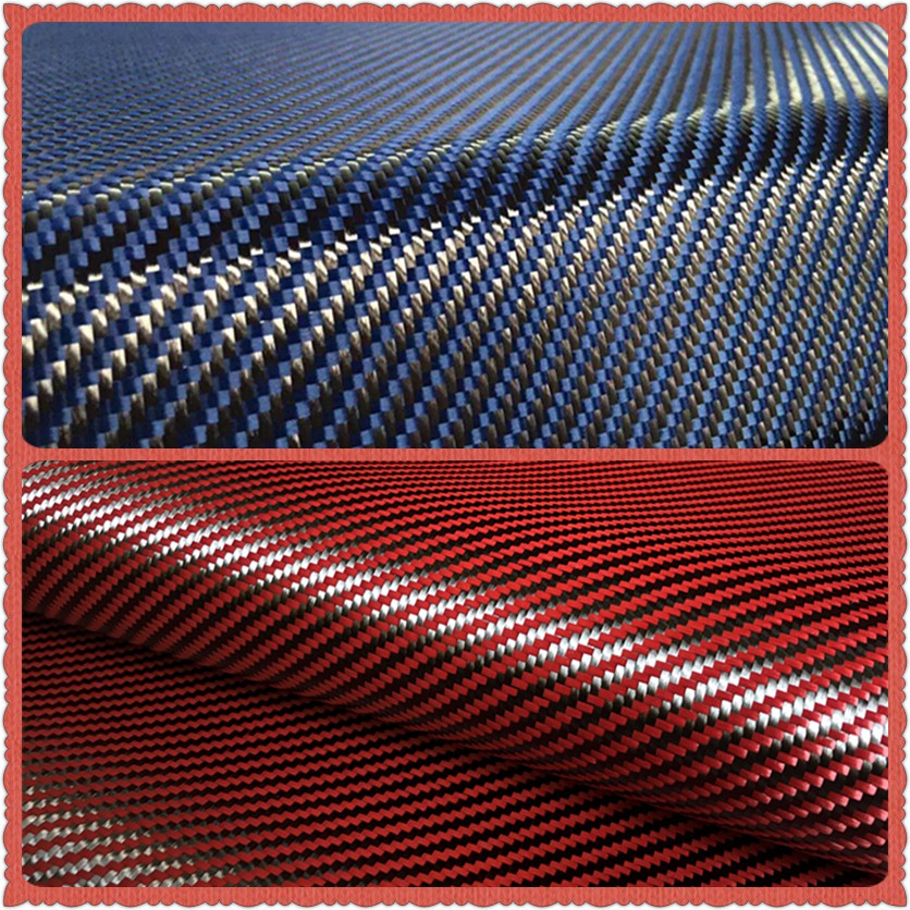 Carbon fiber fabric & Red Blue kevlar mixed fabric Carbon Aramid cloth 50cm/70cm width 200gsm