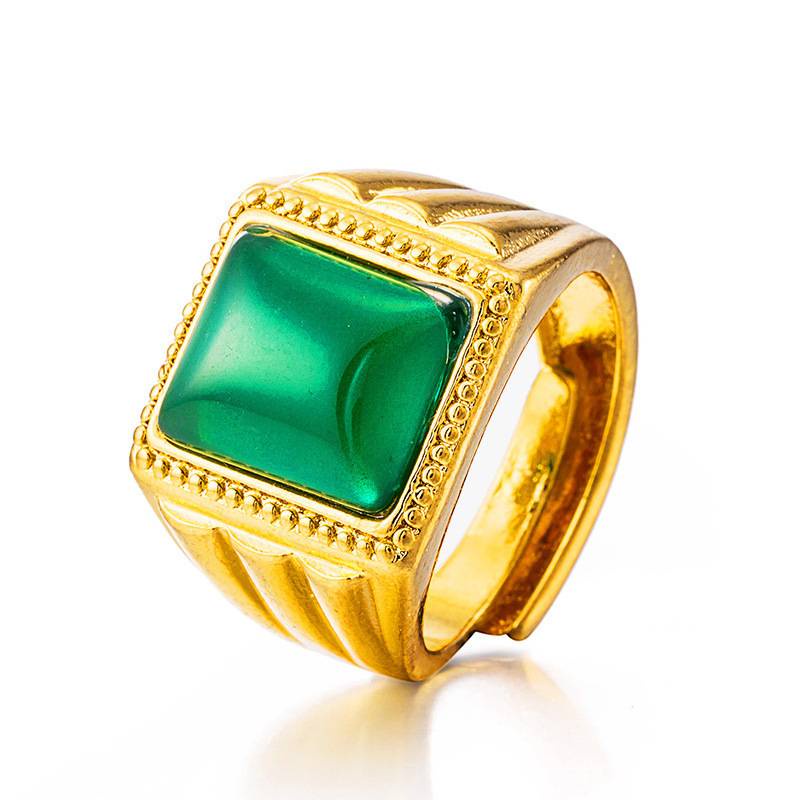 Nhẫn Nam Mạ Vàng 24K Đính Đá Mã Não 3 Màu Sắc