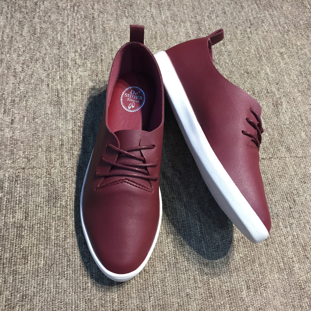 Giày slip on Thái Lan nữ đế bằng buộc dây chất liệu đẹp, siêu nhẹ, mềm, êm màu đỏ đậm DS1215 Sr7 | BigBuy360 - bigbuy360.vn