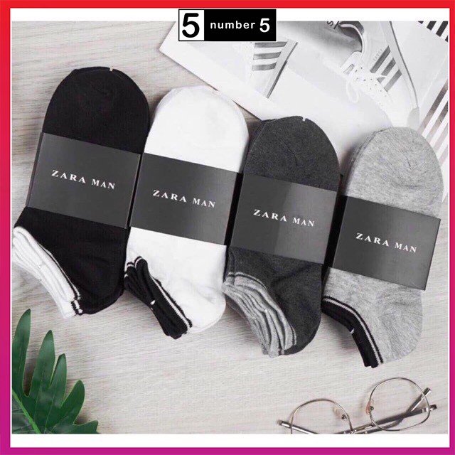 Combo 10 Đôi Tất Trơn Cổ Ngắn Unisex Nam Nữ NUMBER5 Chất Cotton Thoáng Mát Êm Chân