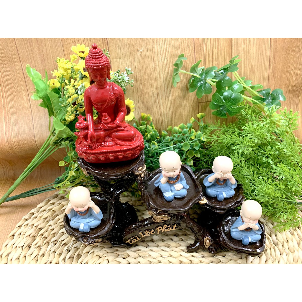 Full Set Phật Bổn Sư Thailand cùng chú tiểu Tứ Không Đeo Chuổi Hạt tọa đế Tài Lộc Phát