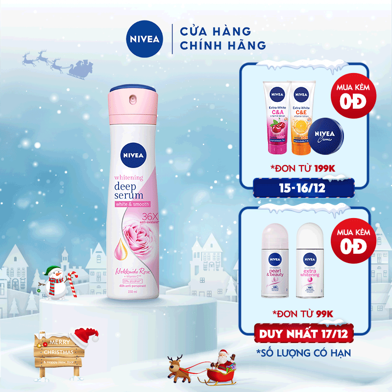 Xịt Ngăn Mùi NIVEA Serum Hương Hoa Hồng Hokkaido Dưỡng Trắng Da | Mịn Da (150 ml) - 85304