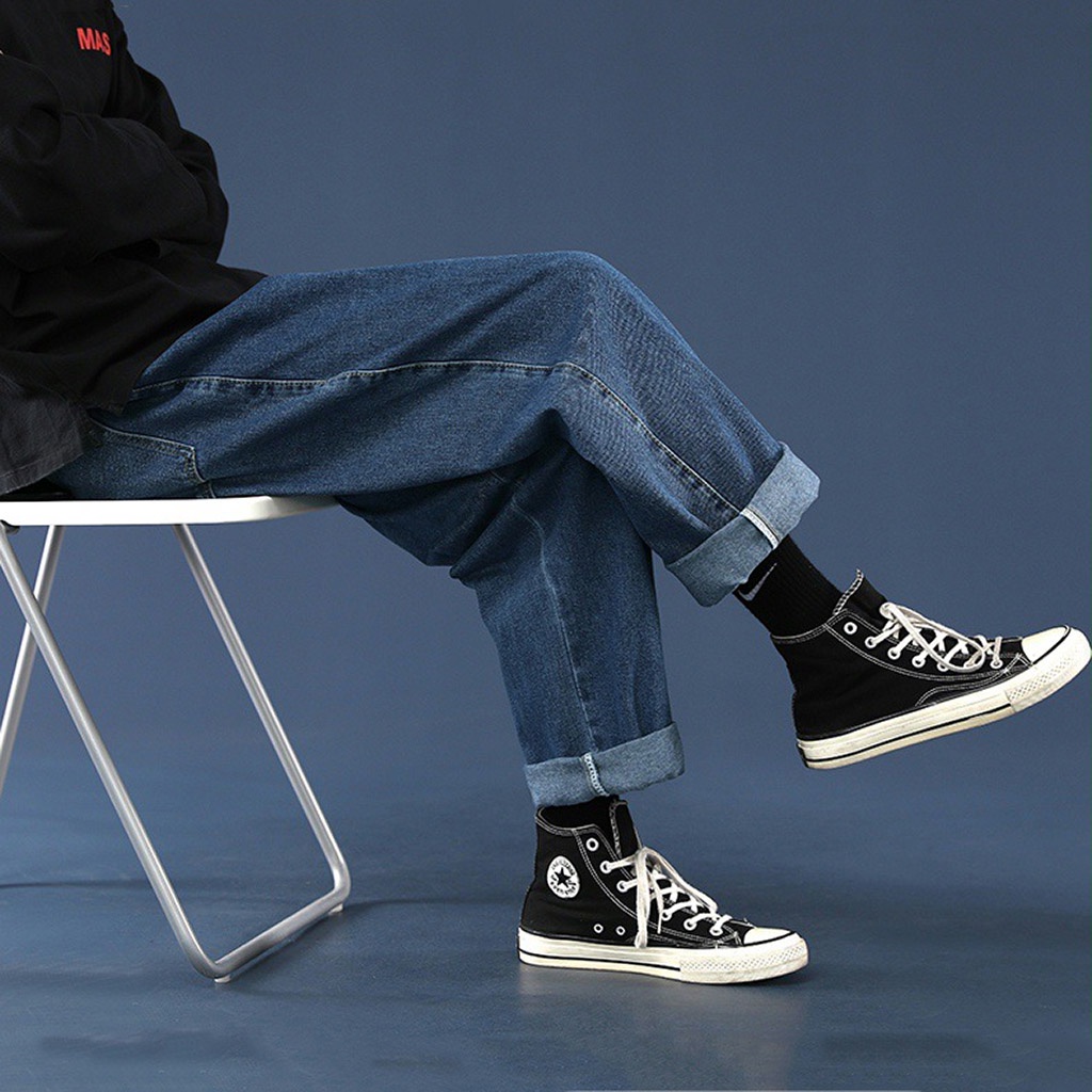 Quần Jean Nam Xanh Đậm Baggy Ống Suông Unisex phong cách SIMPLE Kiểu quần bò nam form suông rộng Leevin Store - J1015 | BigBuy360 - bigbuy360.vn