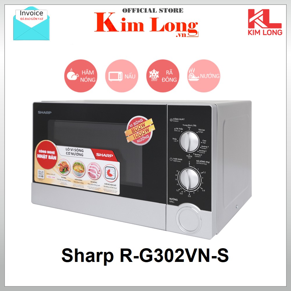 [ BẢO HÀNH 12 THÁNG] Lò Vi Sóng Cơ Có Nướng Sharp R-G302VN-S 23L (Bạc) - Hàng Chính Hãng