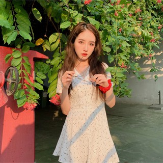 Usthebasic - Đầm nữ V-neck Floral Mini Dress