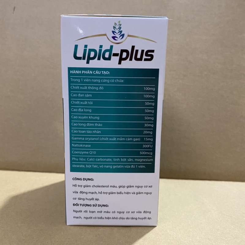 Viên uống giảm mỡ máu LIPID PLUS - Hỗ trợ giảm cholesterol,giảm nguy cơ tăng huyết áp cho người cao huyết áp