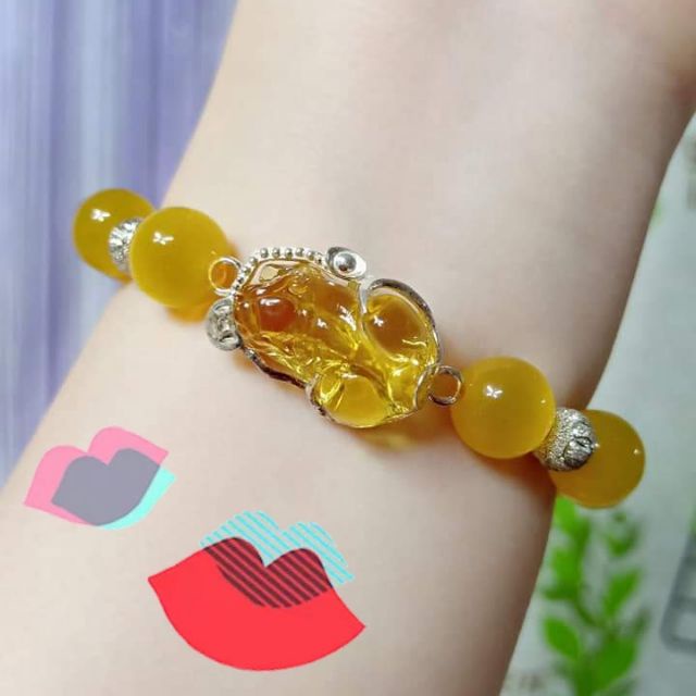 ✱◕▧Vòng tay phong thủy kết hợp tỳ hưu màu vàng bọc bạc mệnh Kim - Thổ