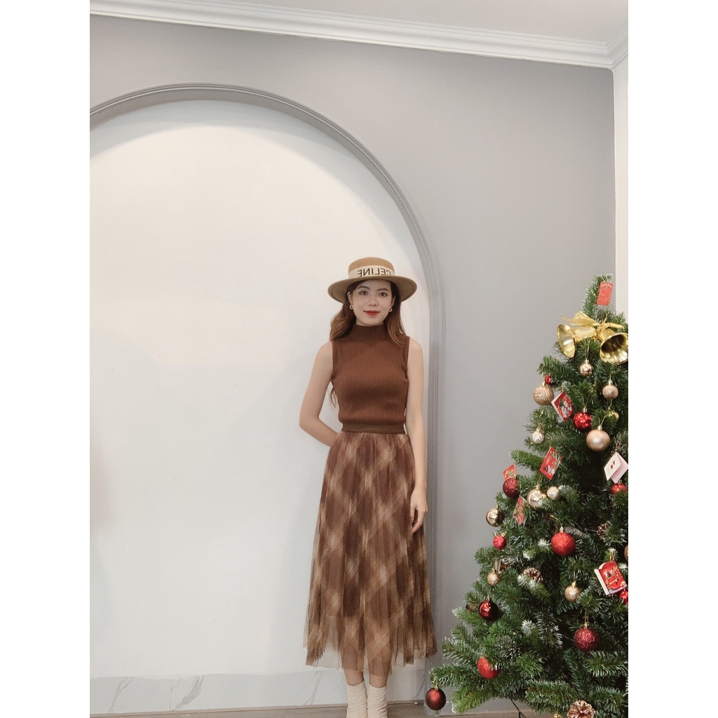 Chân Váy Min House Ren Dập Ly Phối Màu