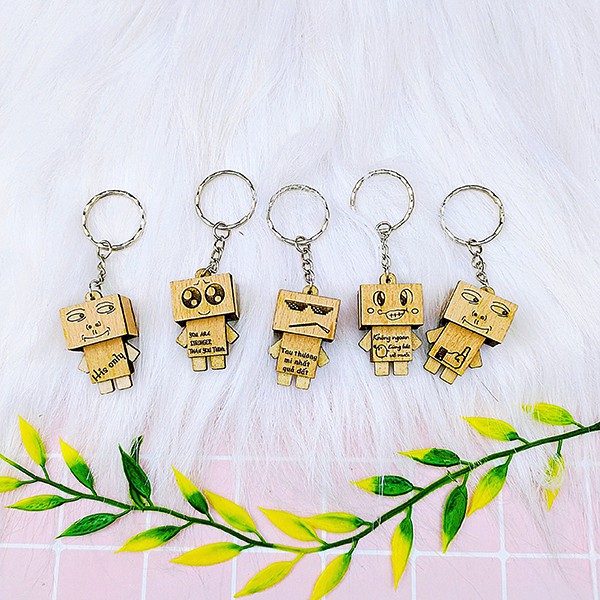 Móc khóa gỗ Danbo nhiều mặt