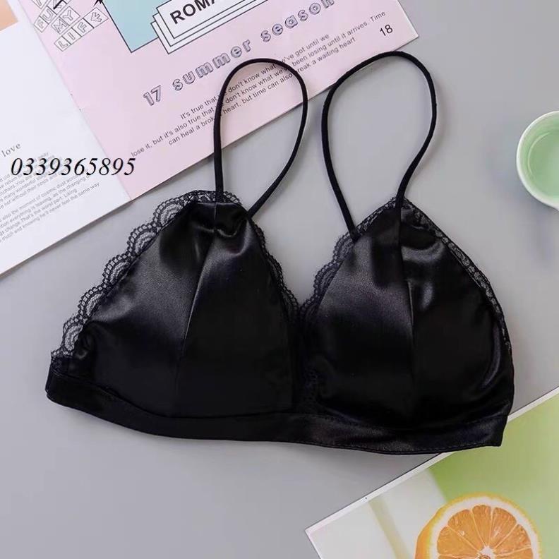 Áo Bra ngực satin phối ren không gọng đệm lót mút mỏng Sam Clothing Free size phù hợp với size áo ngực 32-34-36-38