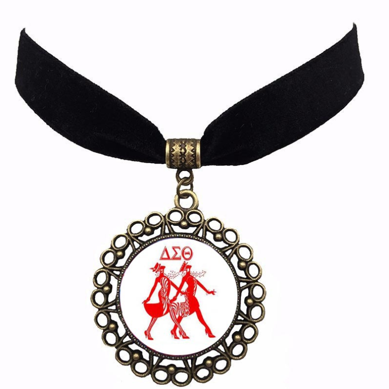 Thời Trang Vòng Cổ Choker Dây Nhung Mặt Đá Delta Sigma Theta Cho Nữ