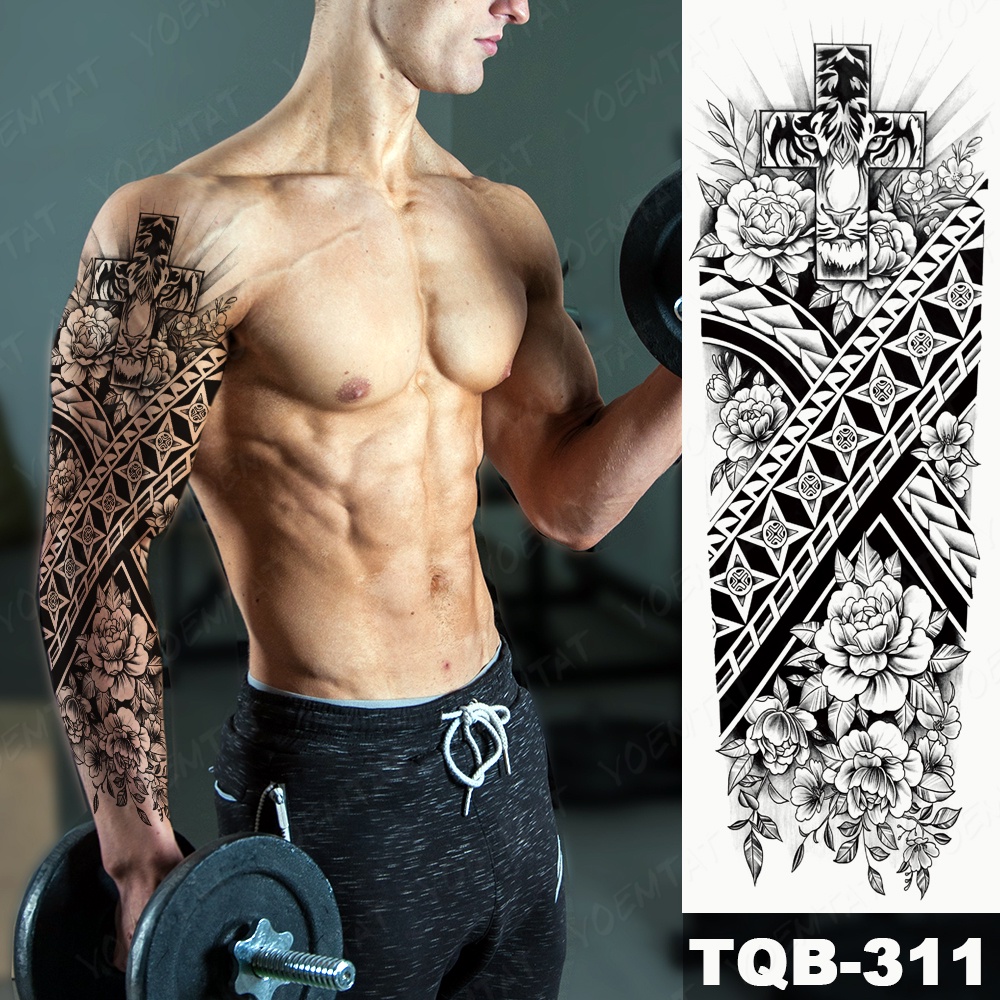 Hình Xăm Tạm Thời Maori Họa Tiết Hoa/Hổ Màu Đen Chống Thấm Nước